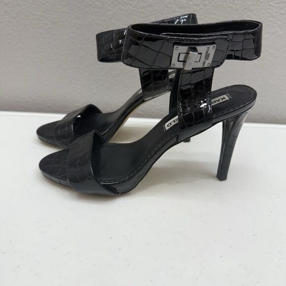 Karl Lagerfeld Paris Heels Size 7 Olivia Black Patent Leather Croc Embossed Shoe - Picture 4 of 8